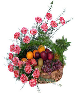 Arrangement of 20 Pink Carnations with 4 KG Mix Fruits.