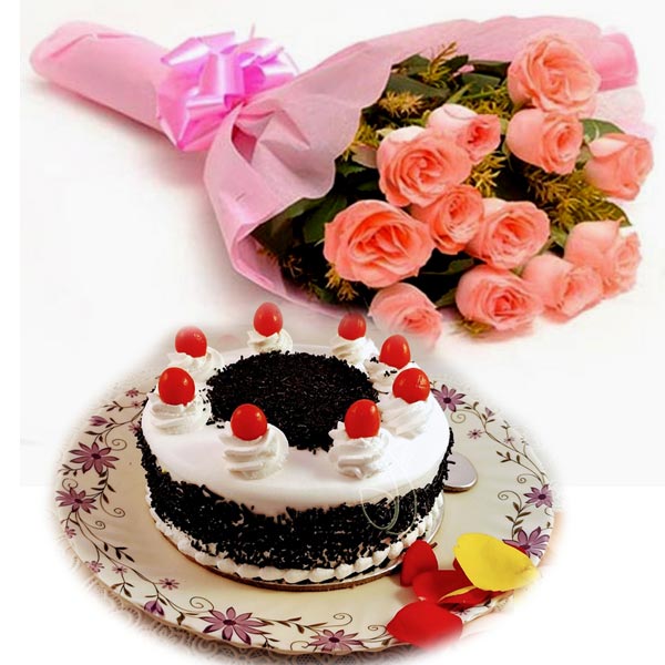 Pink Roses & Black Forest Cake