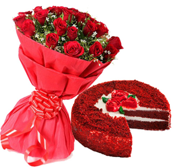 Red Velvet Cake & Red Roses